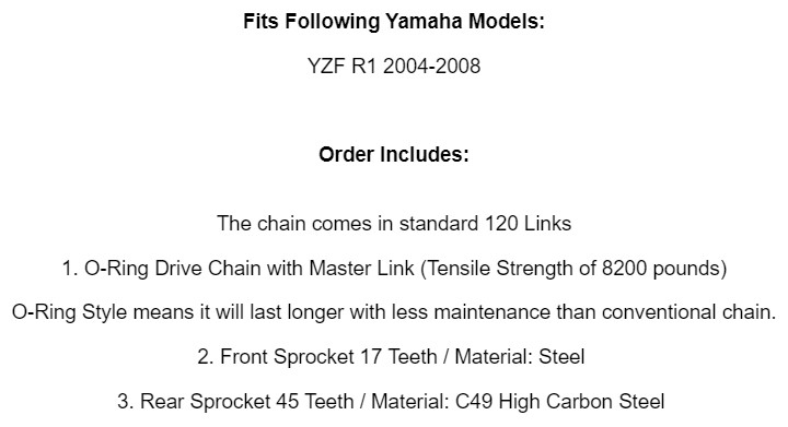 Golden O-Ring Drive Chain & Sprocket Kit for Yamaha R1 YZF-R1 2004-2008