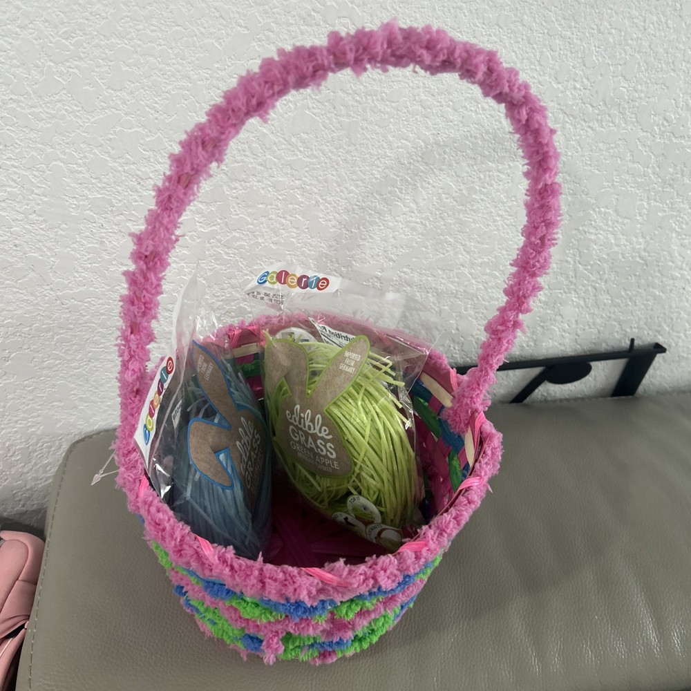 EASTER: Large Chenille EASTER BASKET MULTICOLOR!   FREE EASTER GRASS!   NEW