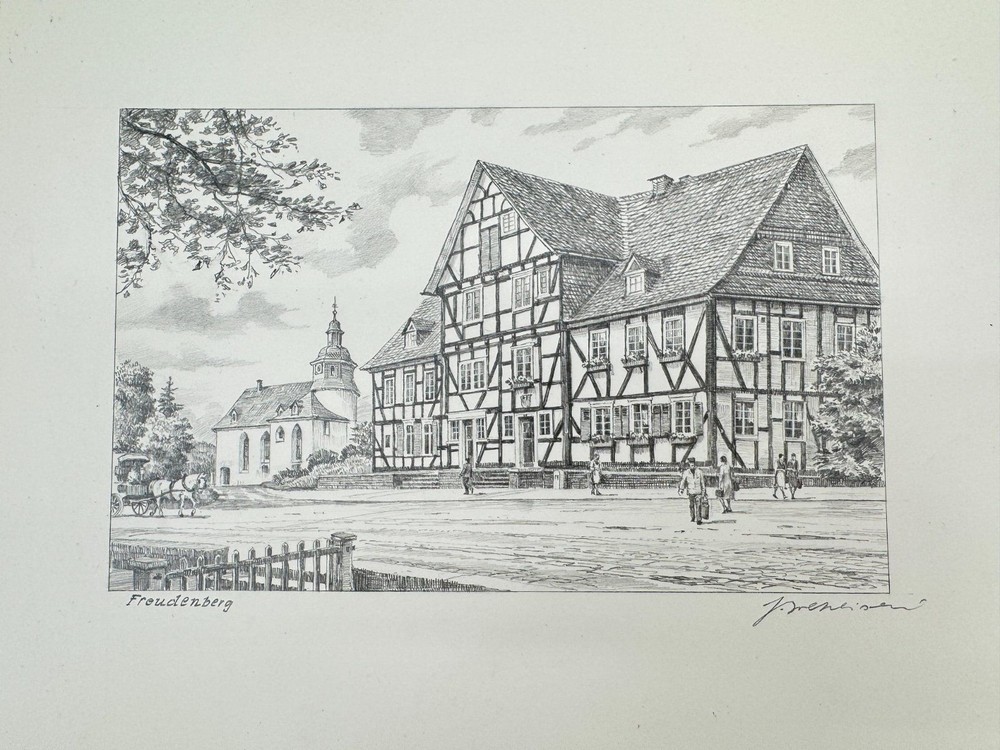 * HEINZ WEHLISCH DRAWING FREUDENBERG HEIDE VIEW SIGNED
