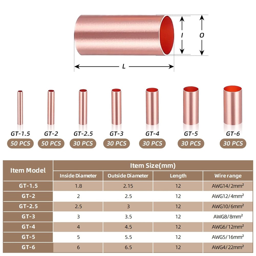 Wire Ferrules Kit Copper Crimp Connector Non Insulated