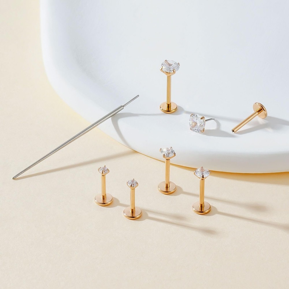 20G Flat Back Earrings Stud G23 Titanium Threadless Tragus Labret Cartilage L...