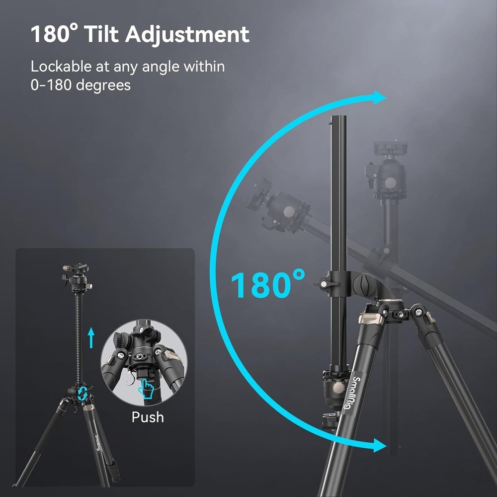 SmallRig 73" Camera Tripod,360° Rotation Center Column Horizontal Tripod Monopod