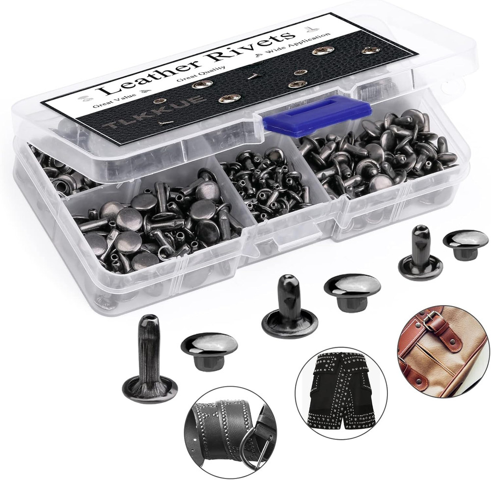 240 Sets Rivets for Leather, Leather Rivets 3 Sizes Leather Double Cap Rivets fo