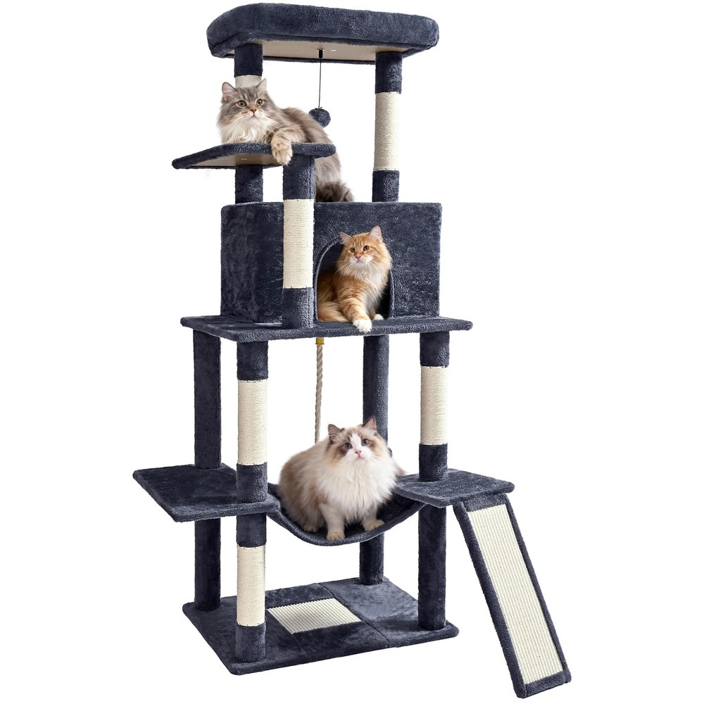 MultiLevel Cat Tree 63" for Large Cats, Heavy Duty with Scratching Posts &