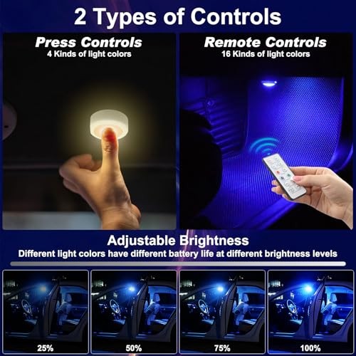 4 Pcs Wireless Interior Car Led Lights with Remote Control, 16 Colors USB