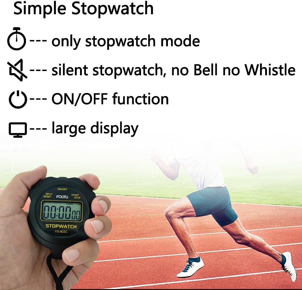 FCXJTU Digital Simple Stopwatch Timer, No Bells, Alarm, Basic Blue