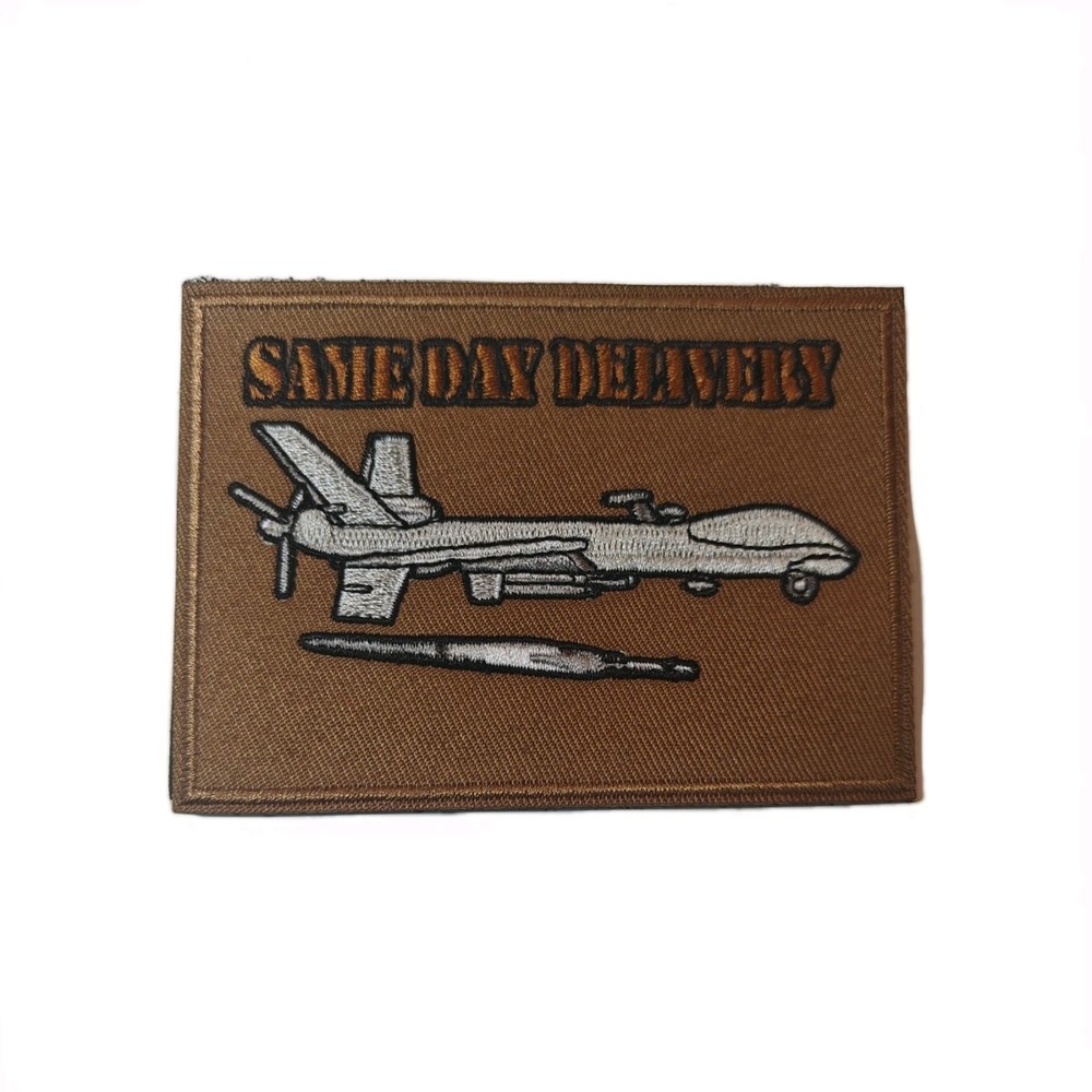 MQ-9 Reaper Drone Same Day Delivery Hook & Loop Funny Morale Patch Coyote