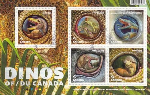 Canada 2016 Dinosaurs Souvenir Sheet, #2923 Used