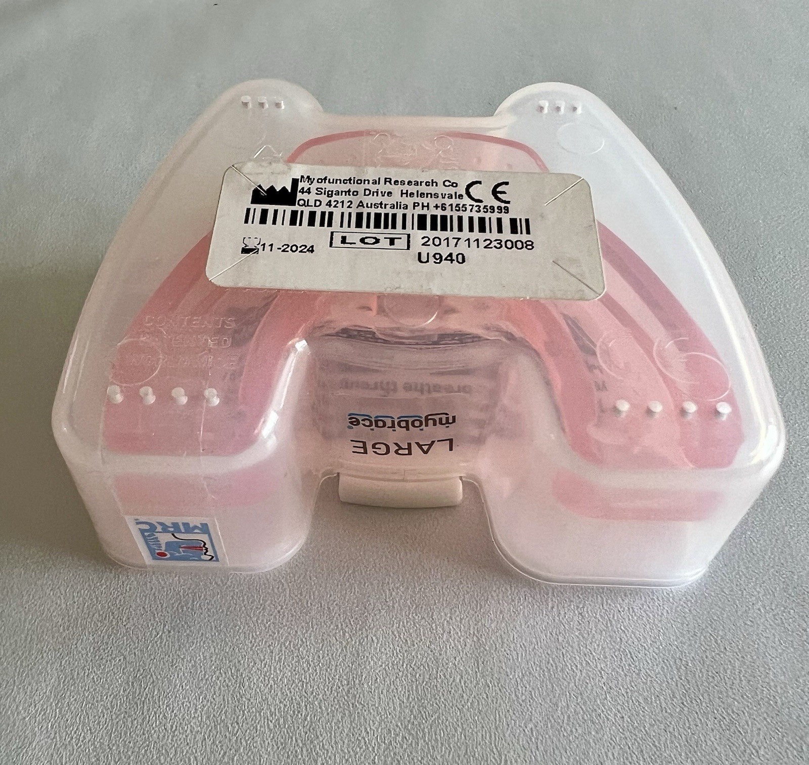 Myobrace Stage 1 K1 orthodontic silicone appliance Genuine Kids size Large PINK