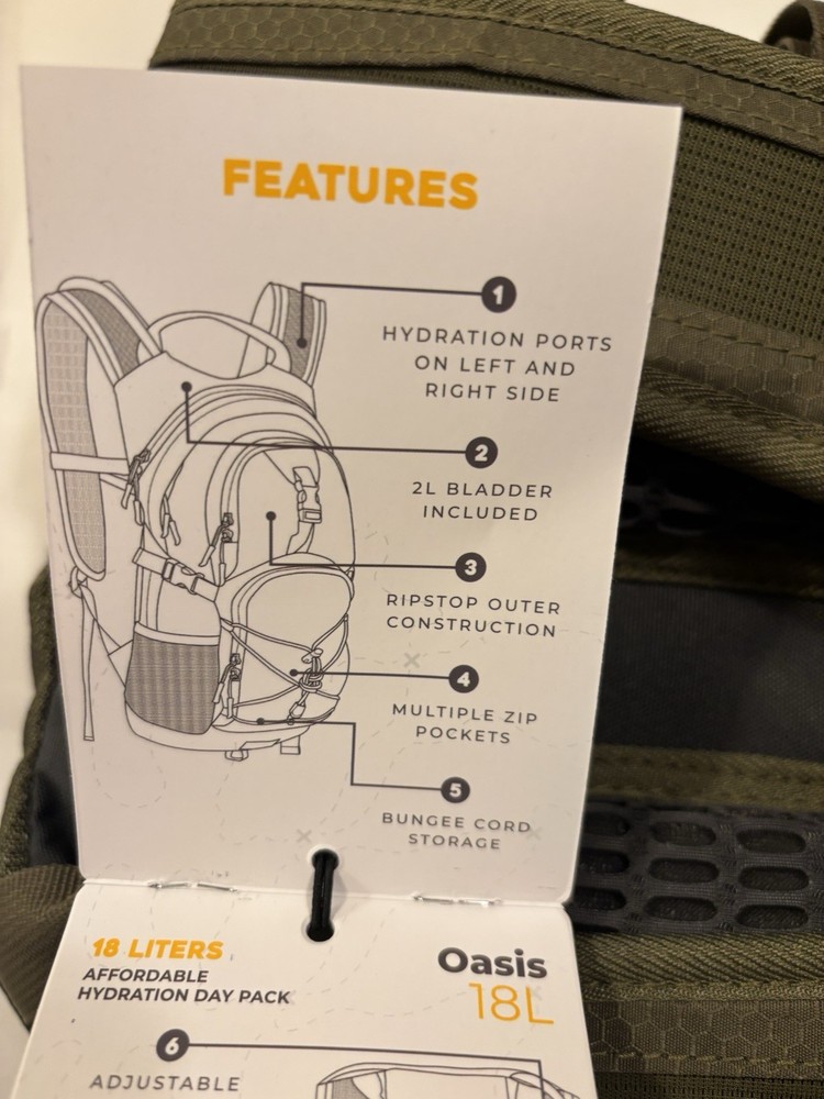 TETON Sports Oasis 18 Hydration Pack Back Pack Olive