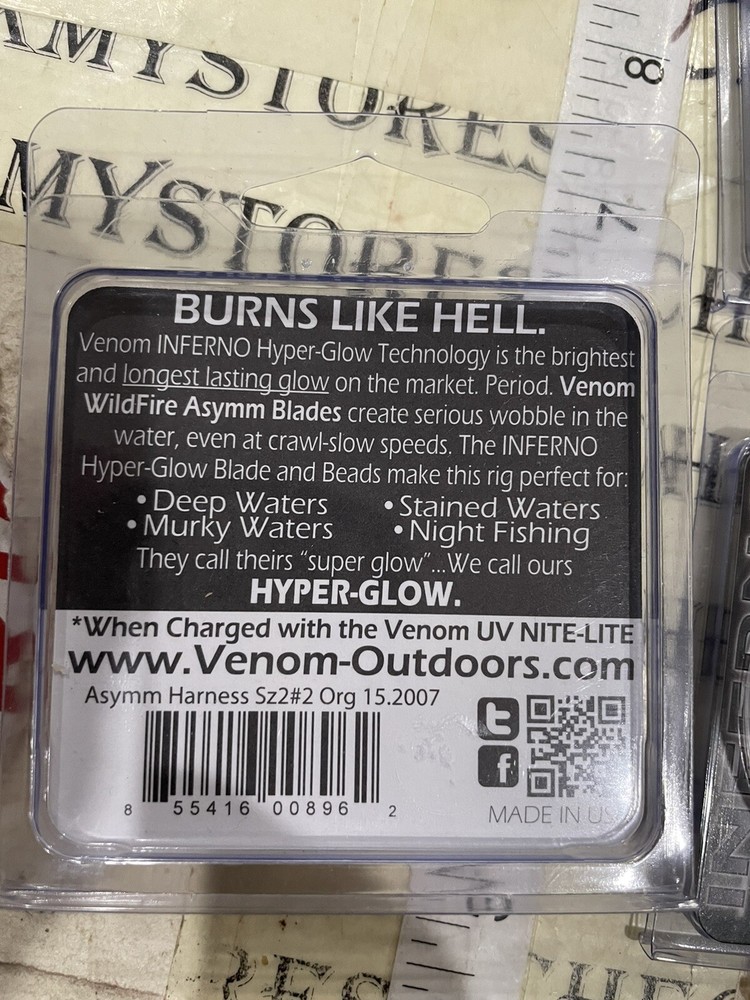 3X Wildfire Venom Hyper Glow,1 1/2” Blade #2 Hooks,double Hook , Each , Made USA
