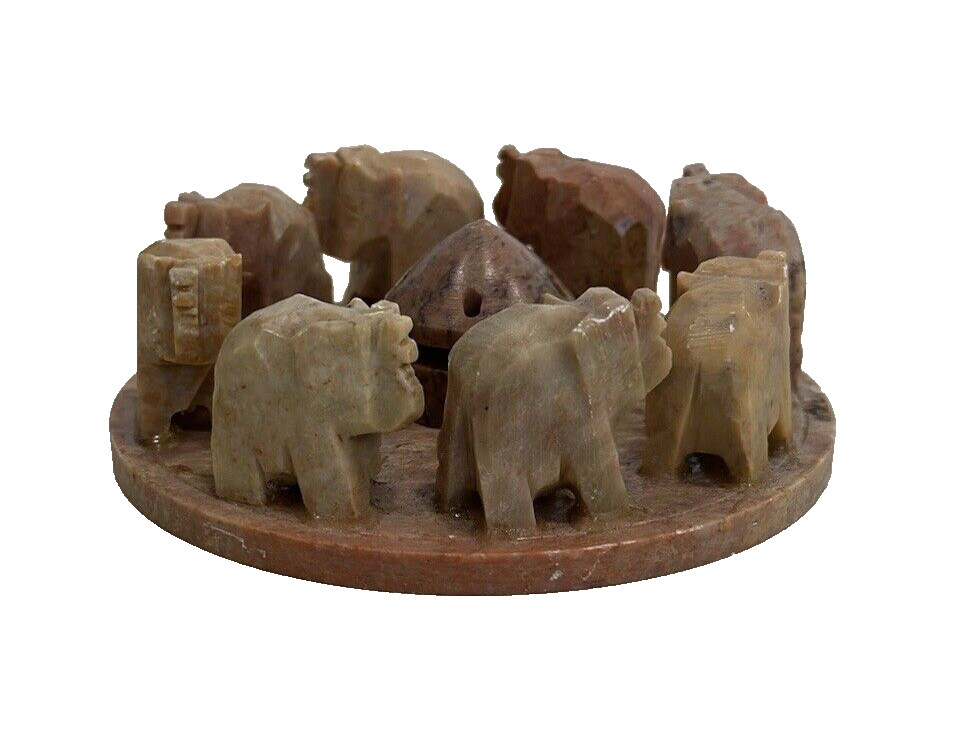 Incense Holder Indian Handmade Elephant Circle Soapstone