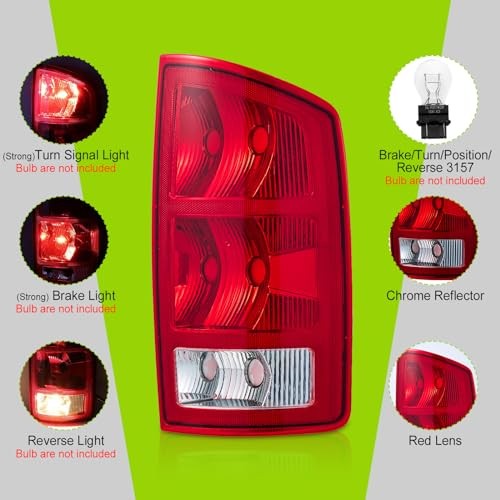 Rear Tail Light assemblies for 2002-2006 Dodge Right Side - Red - without Bulbs