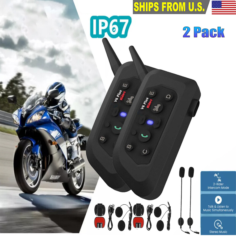 A pair V6 Pro Motorcycle Helmet Bluetooth Headset 6 Riders Communication System