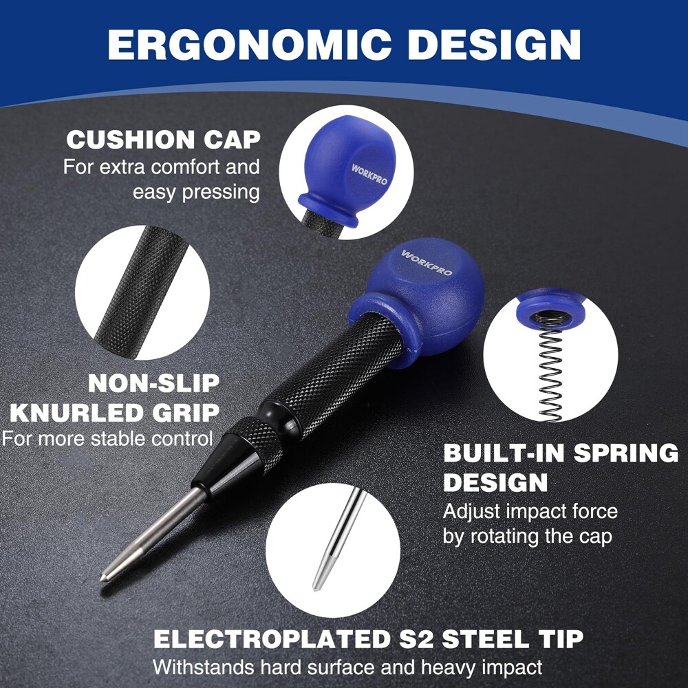 WORKPRO 5" Automatic Center Punch Adjustable Spring Loaded Center Punch forMetal