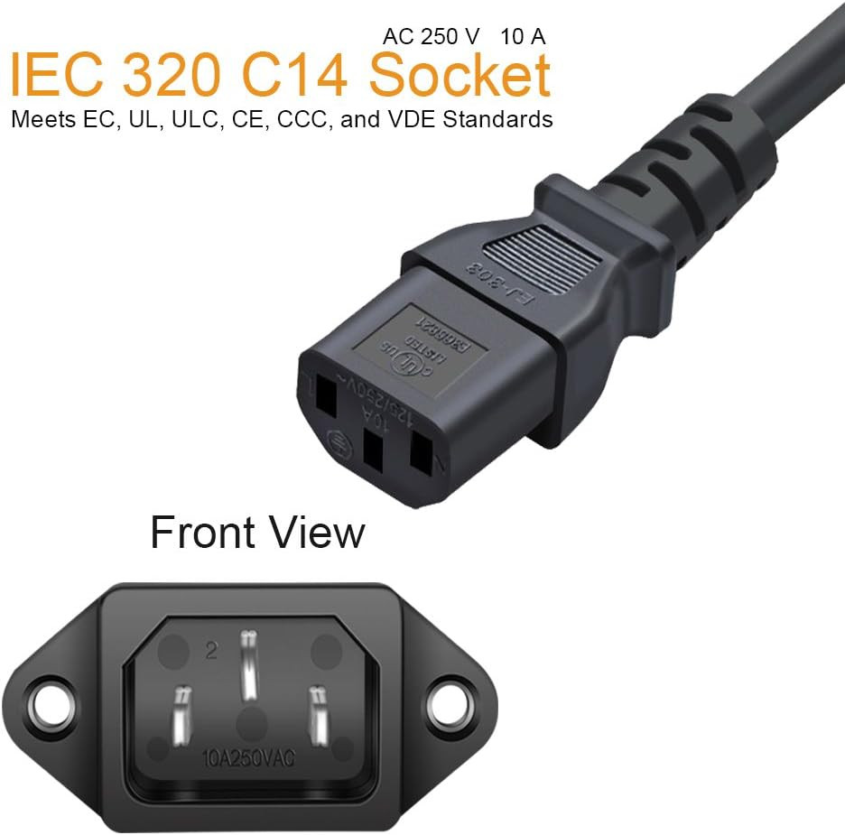 10 Pack AC 250V 10A IEC 320 C14 Panel Mount Plug Adapter Power Connector Socket