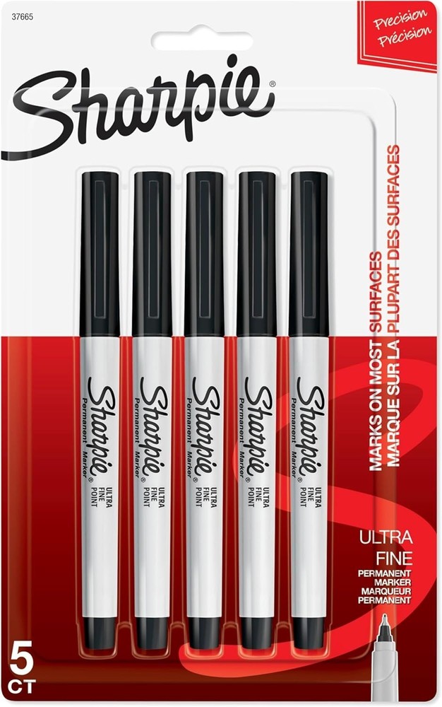 Sharpie 37161PP Permanent Markers Ultra Fine Point Black Ink 5 Count