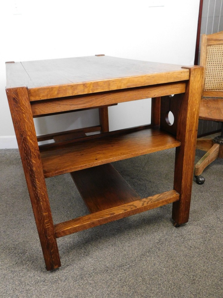 Antique 1920s Arts Crafts Mission Solid Oak Bookcase Desk Library Console Table