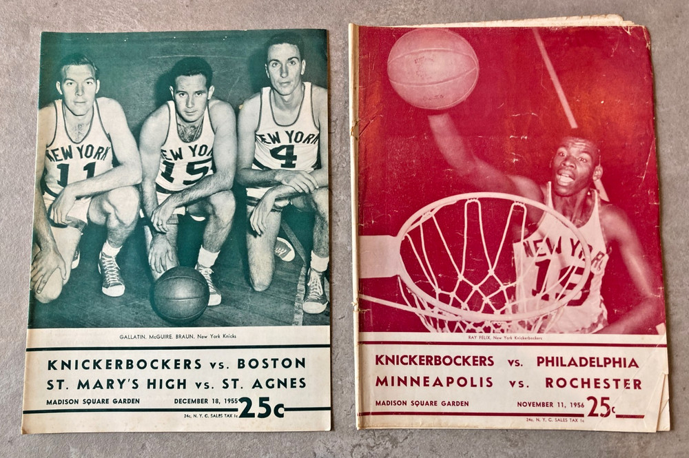 2 vintage New York Knicks programs from the mid-1950s, MSG