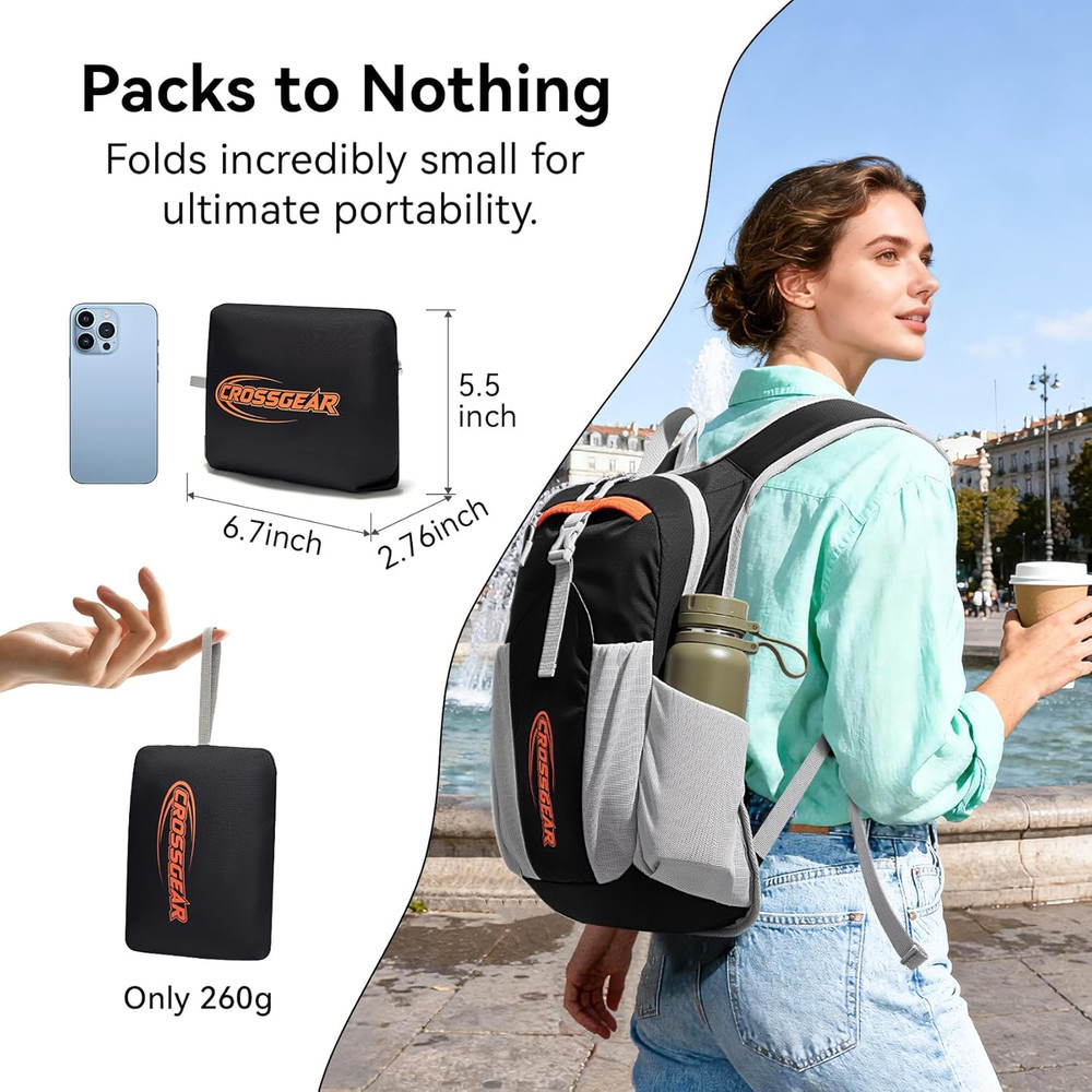 CROSSGEAR 16L RFID Hiking Backpack, Lightweight Foldable Packable Backpack, Smal