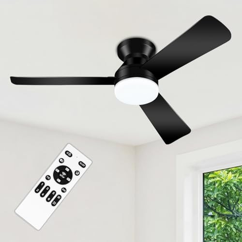 42" Low Profile Ceiling Fan with Light & Remote, Dimmable, Reversible DC Motor,