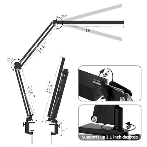 LED Desk Lamp, Manicure Table Lamp, Eye-Caring Drafting Light, Dimmable Black