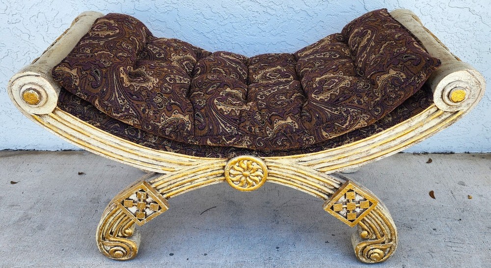 French Empire Gilt Gold Leaf Bench Oversized 48"