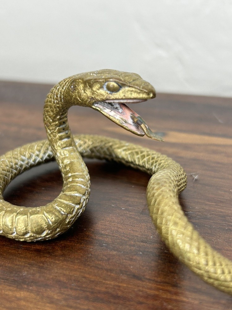 AUSTRIAN POLYCHROMED BRONZE SNAKE AND FROG SCULPTURE