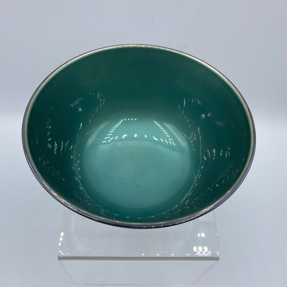 Towle Silversmiths Teal Green Enamel Footed Bowl Silverplated 5002 Vintage 5.75"