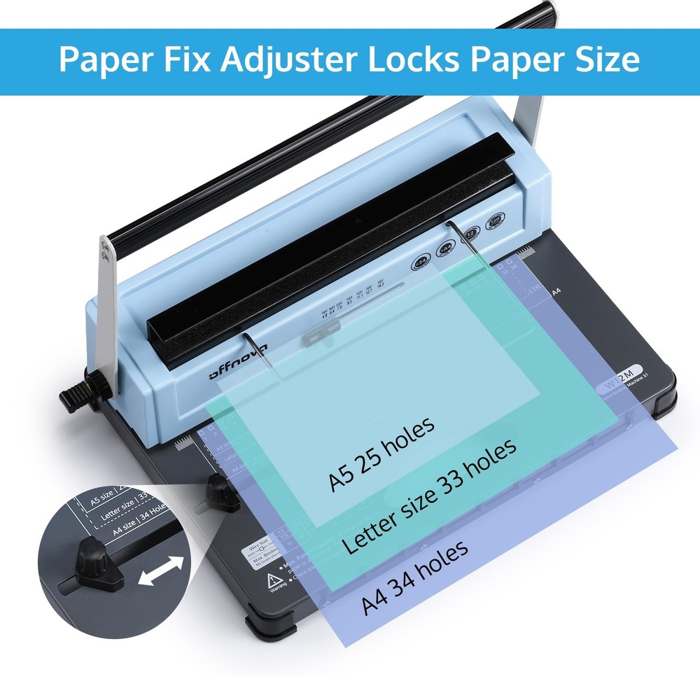 OFFNOVA Wire Binding Machine, Punch 12 Sheets, 34-Square Hole Punch, Bind 120...