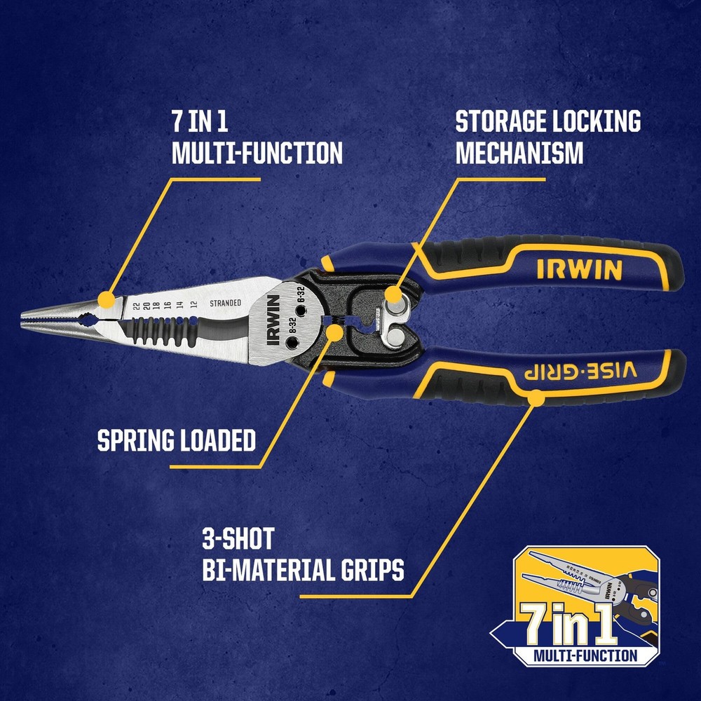 IRWIN VISE-GRIP Wire Stripper, 7 in 1 Multi-Function One Size, Gray/Blue