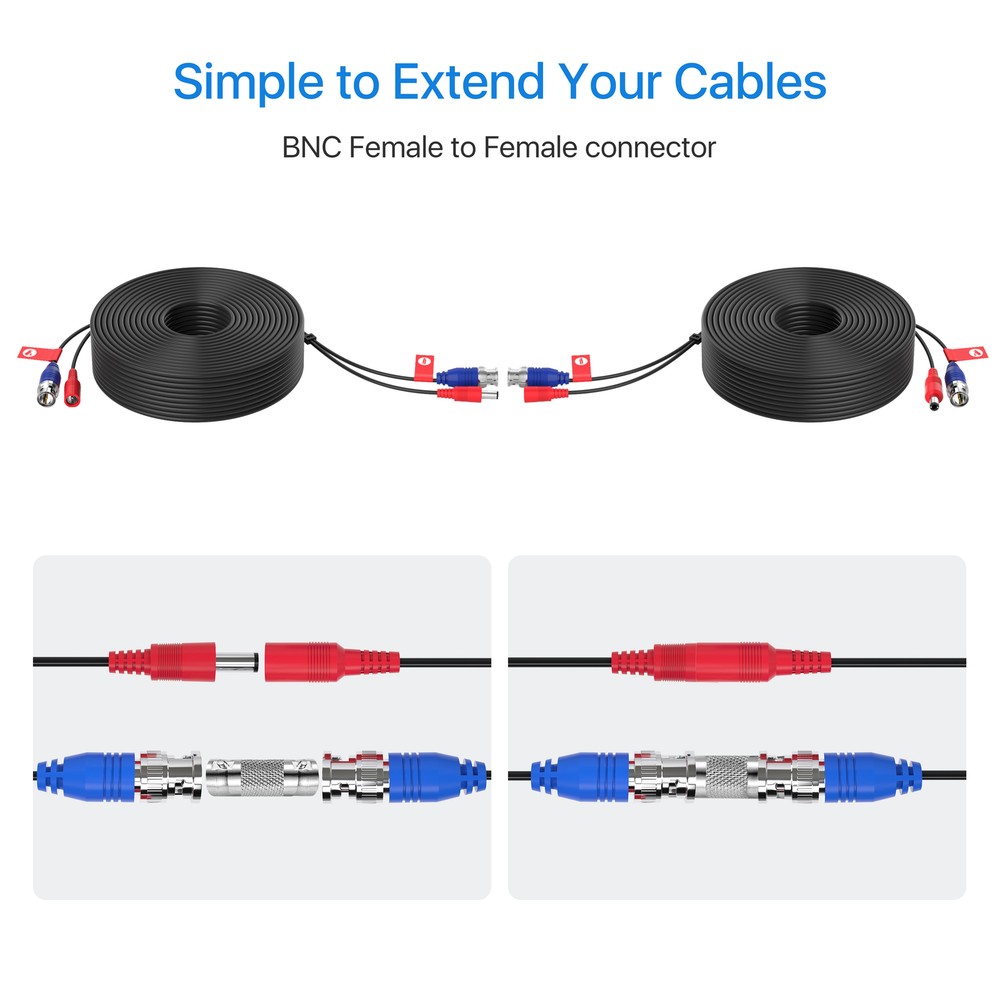 ZOSI 2x60FT BNC Cable RCA Extension Cord for DVR Security Camera System