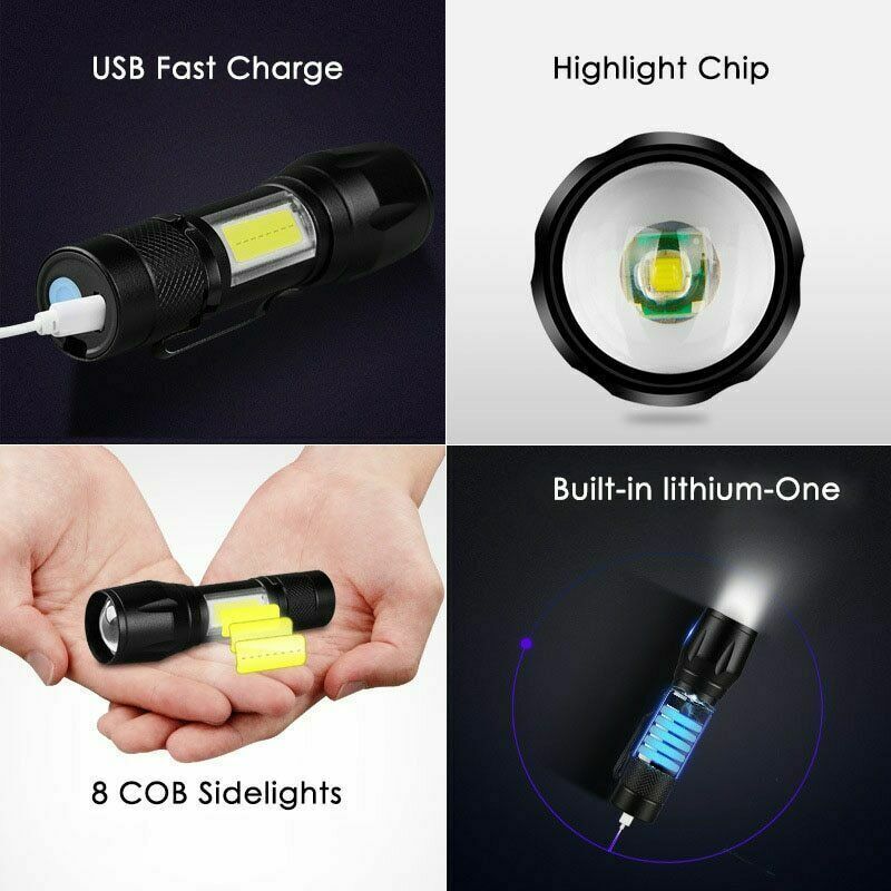 3 Pack Tactical LED Flashlight High Powered 3 Mode Zoomable Rechargeable Lamp