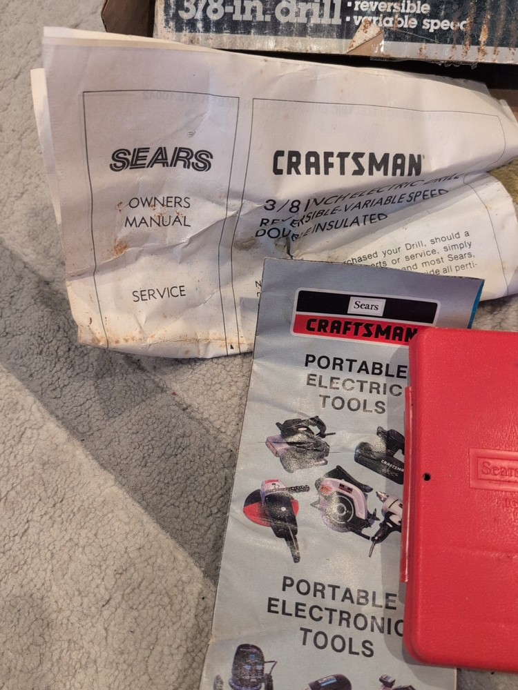 Sears/Craftsman 3/8in Drill Variable Reversible Speed 91004 With Box And Bits