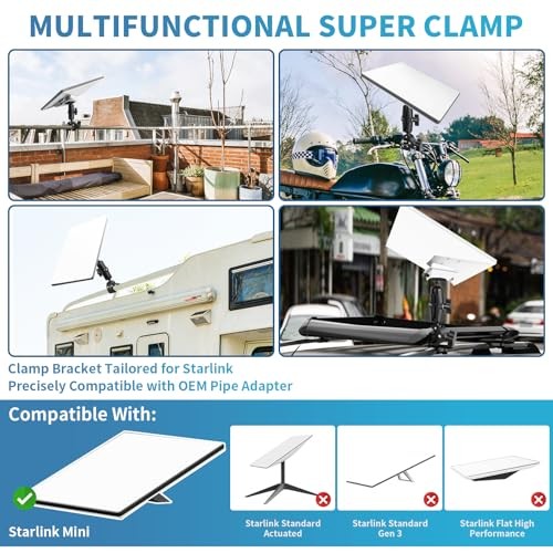 RV Pole Mount for Starlink Mini, Adjustable Heavy Duty Clamp Bracket,