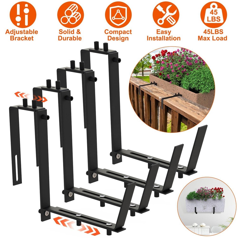 4Pcs Adjustable Planter Box Brackets Flower Box Holders Window Boxes Planters No