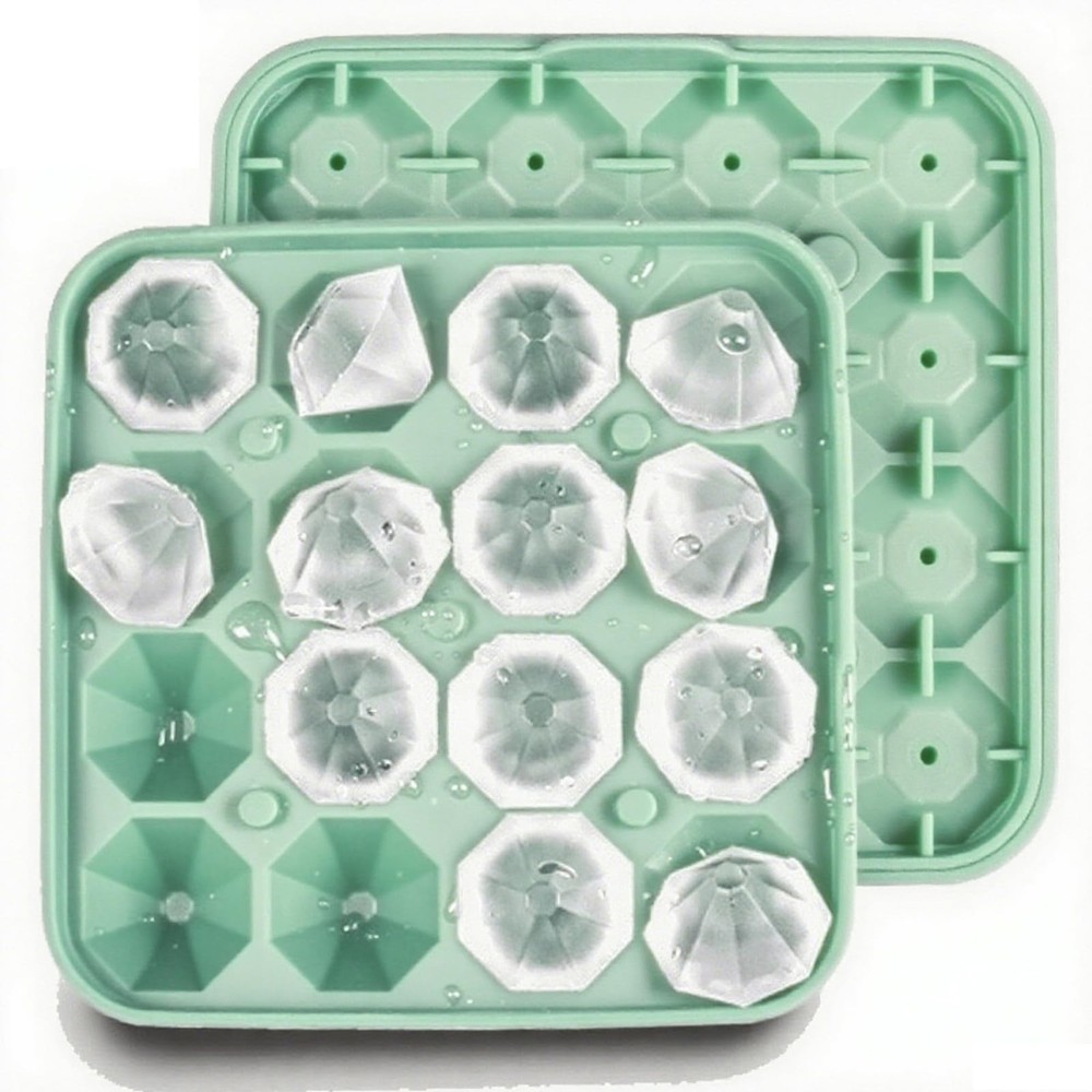 2 Pack Tiny Diamond Ice Molds Silicone Ice Cube Trays, 16 Cubes Per Tray