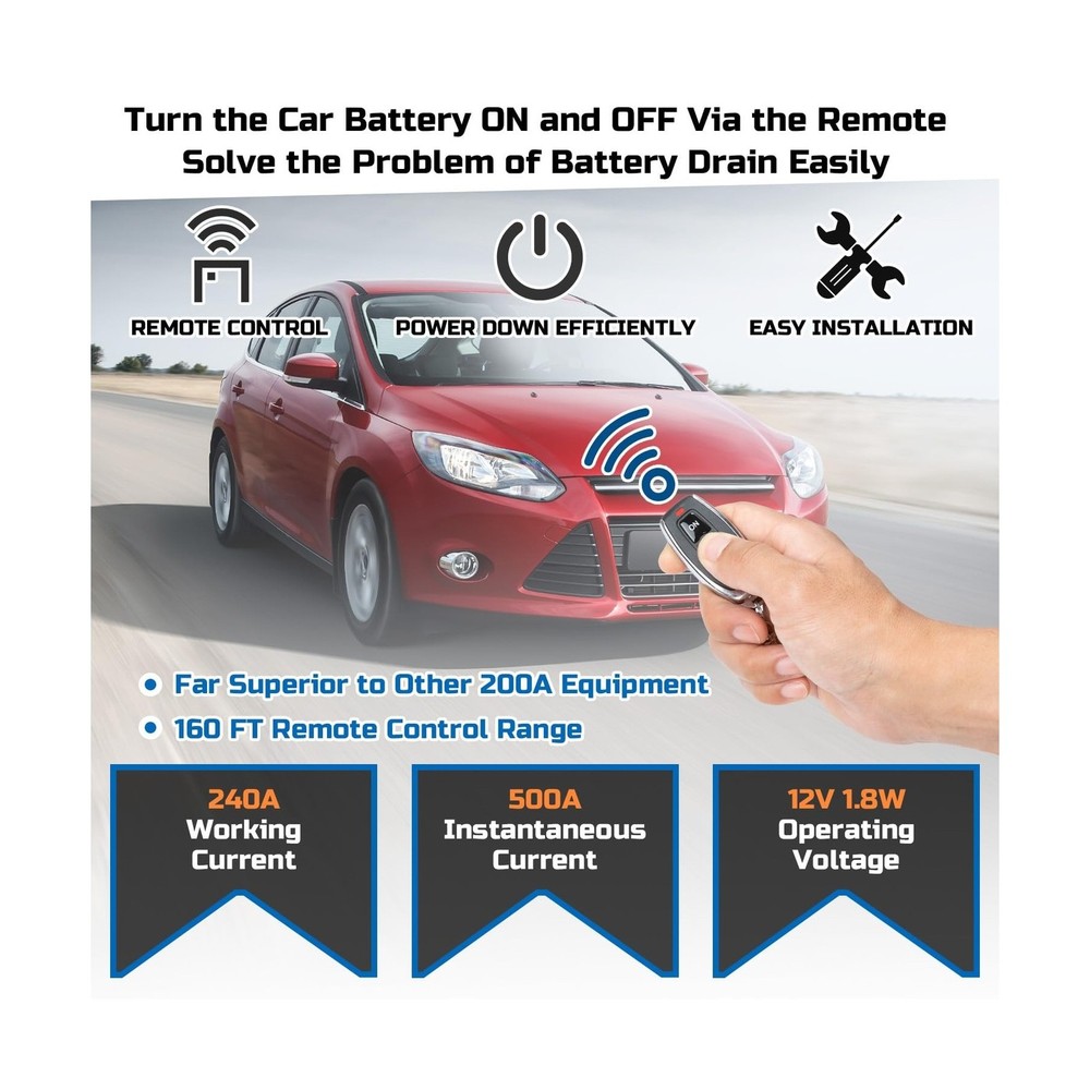 Remote Battery Disconnect Switch 12v, 240A, Upgrade Smart Voltage Car Kill Sw...