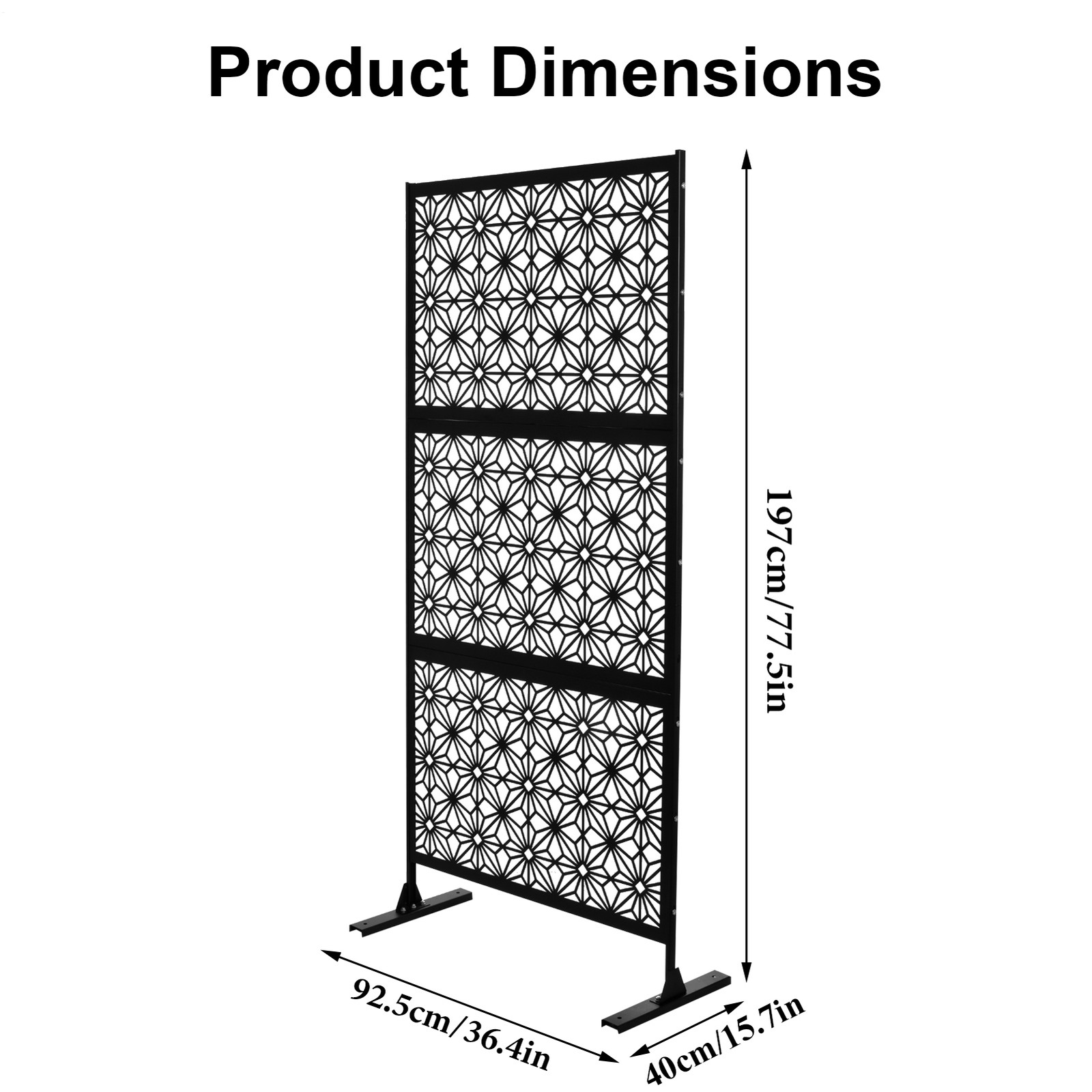 Metal Outdoor Privacy Screen - Freestanding, Decorative Fence (3 Panels)