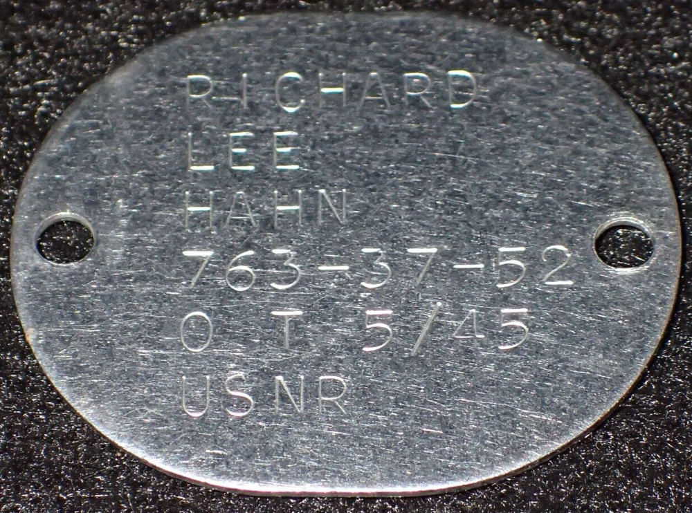 WW2 USN Navy Personnel Identification ID "Dog Tag" RICHARD L HAHN Aviation Cadet