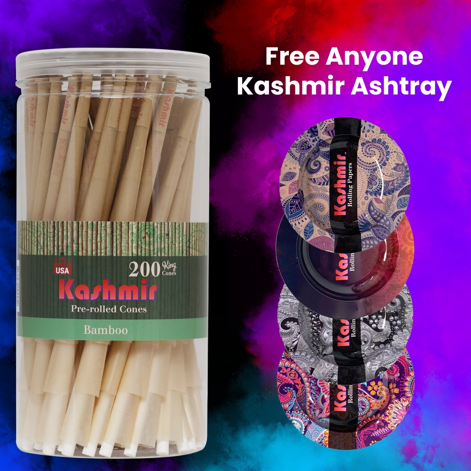 Pre Rolled Cones King Bamboo Rolling Papers Cone Slow Burning 200 Ct by Kashmir