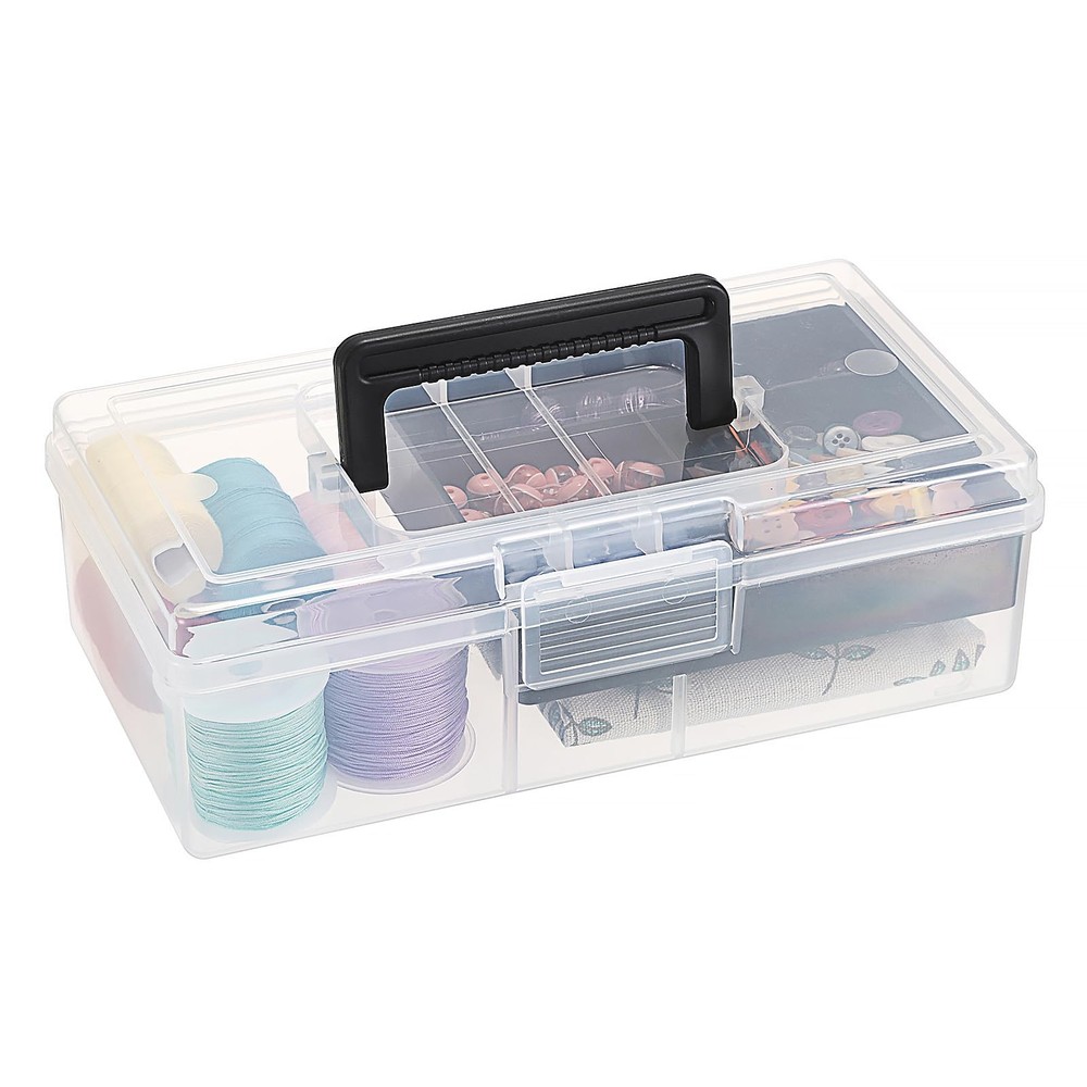 BTSKY Clear Plastic Storage Box with Removable Tray Multipurpose Black