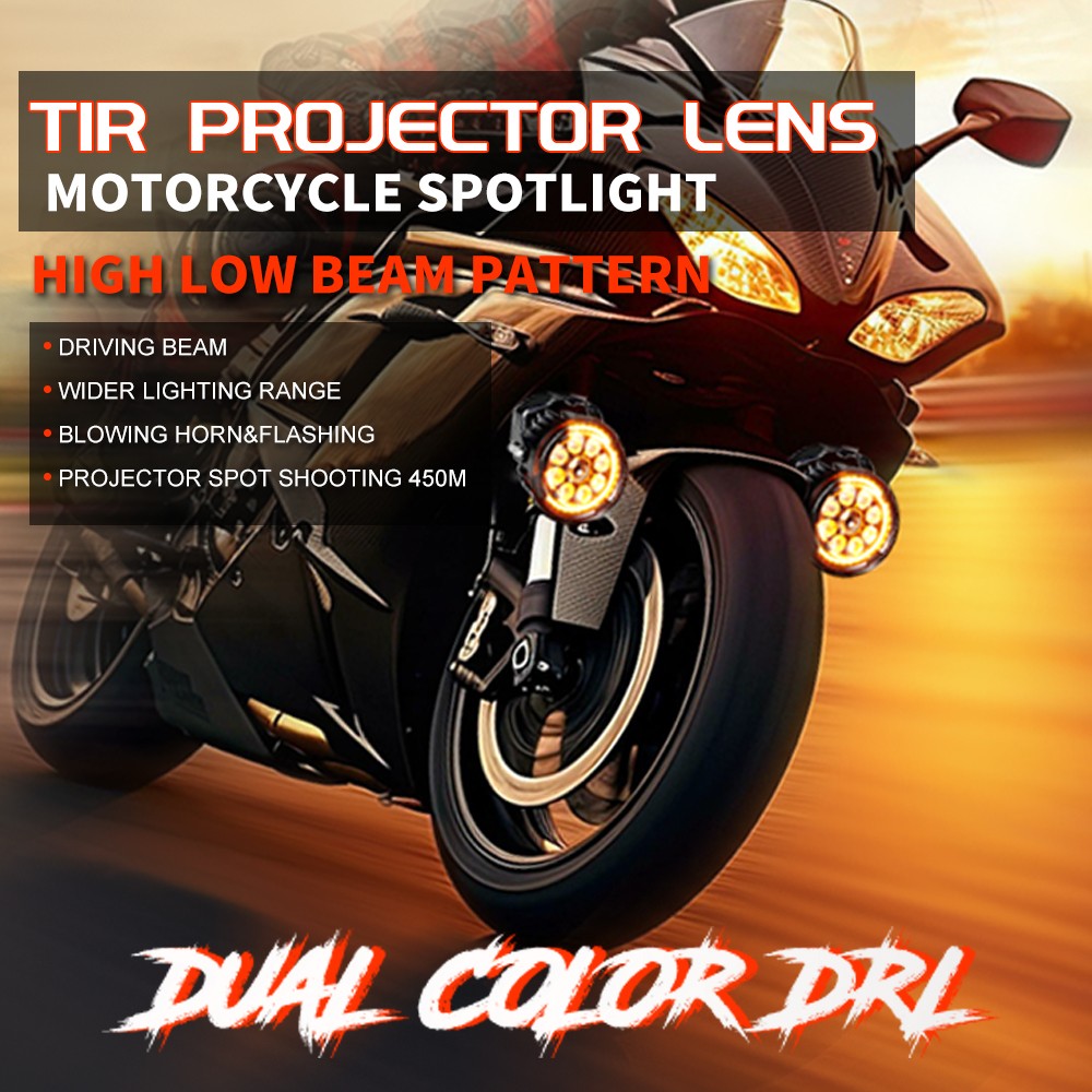 2x4.5" 200W LED Motorcycle Driving Fog Spot Light Auxiliary Lamp White+Amber DRL