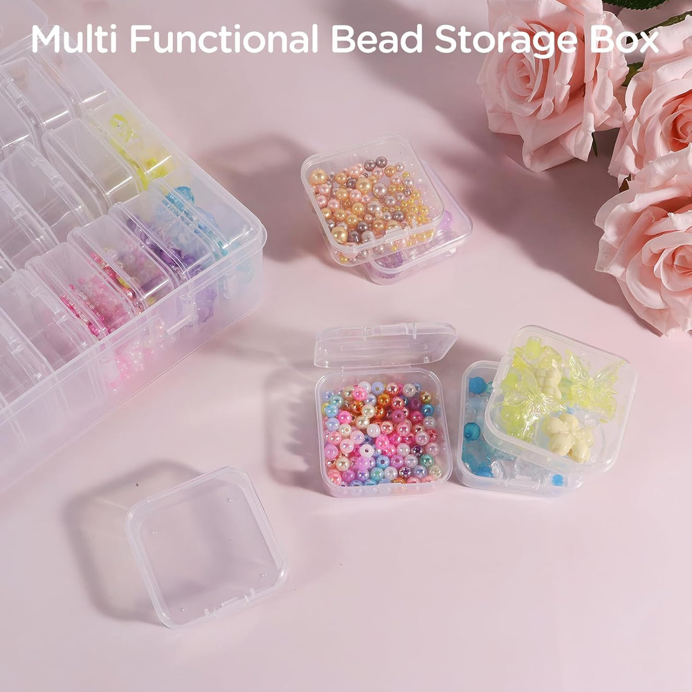 30Pack Bead Organizer Box with Hinged Lid - Clear Bead Storage Containers for O