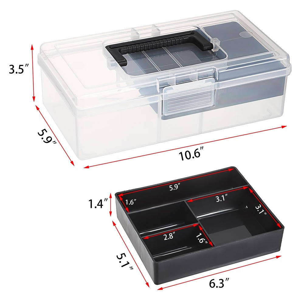 BTSKY Clear Plastic Storage Box with Removable Tray Multipurpose Black