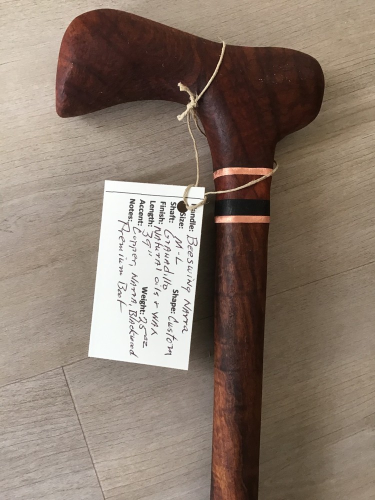 Beeswing Narra - Granadillo Artisan Walking Cane with Unique Comfy Custom Handle