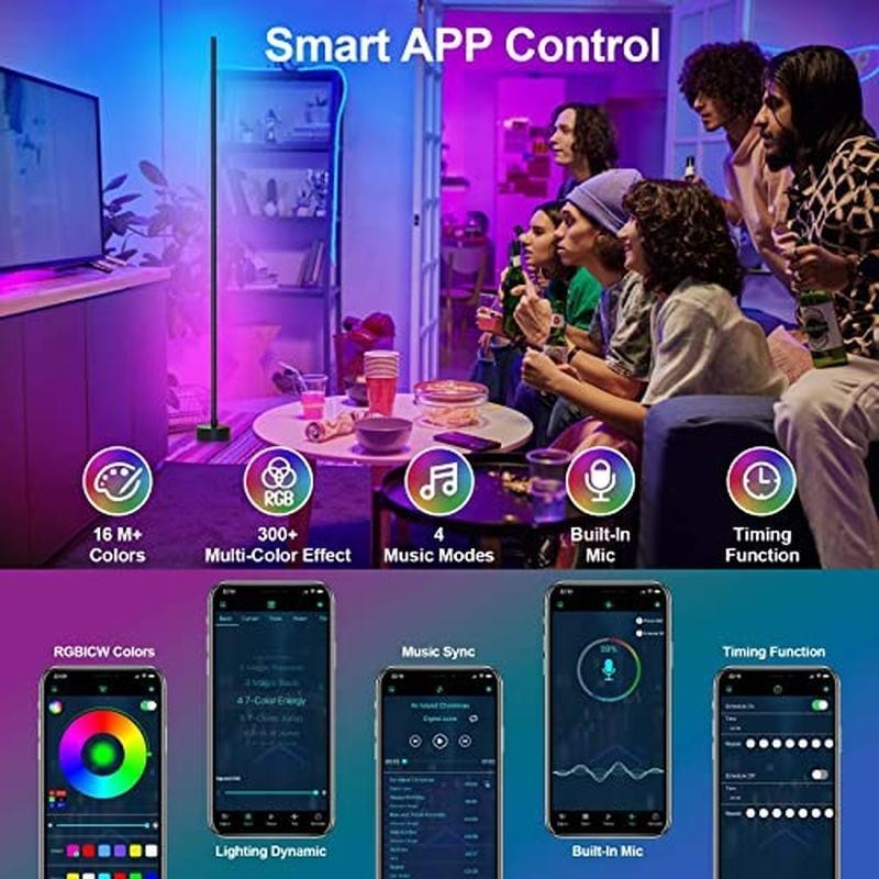 Smart LED Floor Lamp Remote Control Music Timer 68Scenes Adjust Speed Brightness
