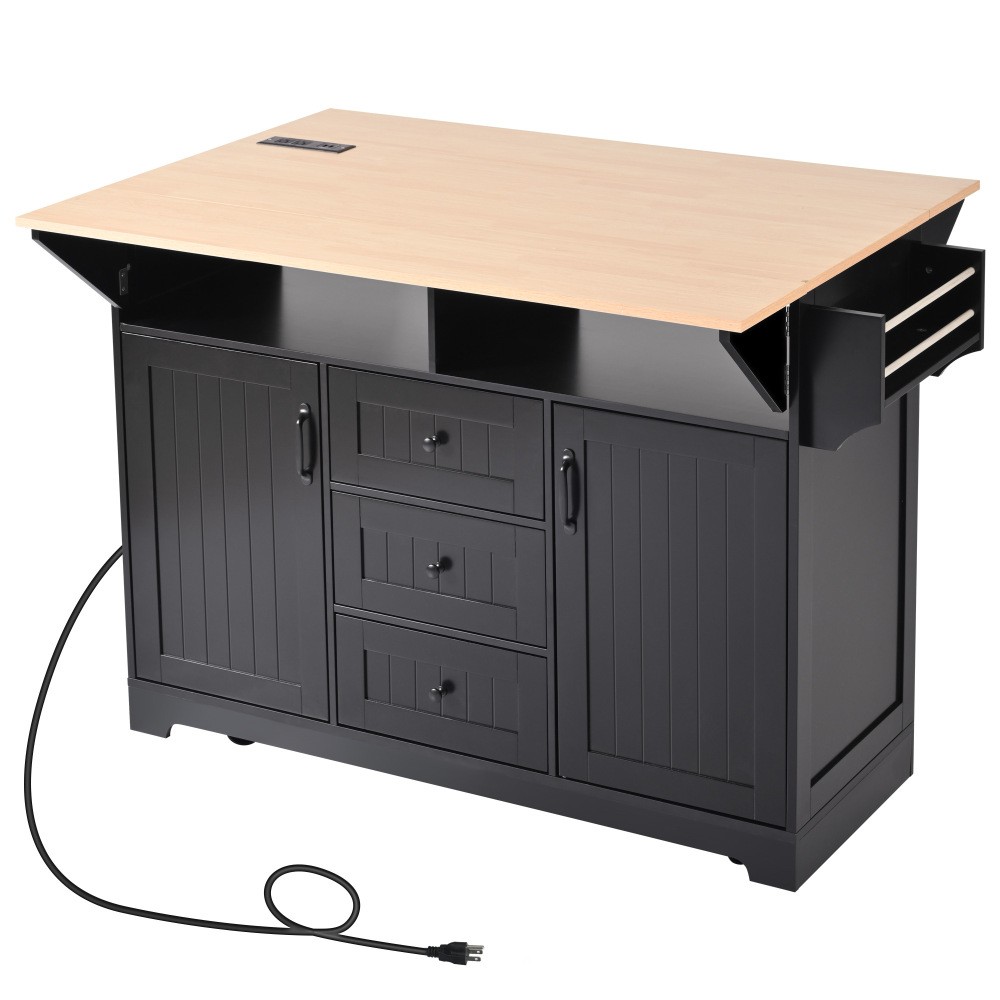 55.7'' Large Kitchen Island with 2 Drop Leaf,, Rolling Kitchen Cart on 5 Wheels