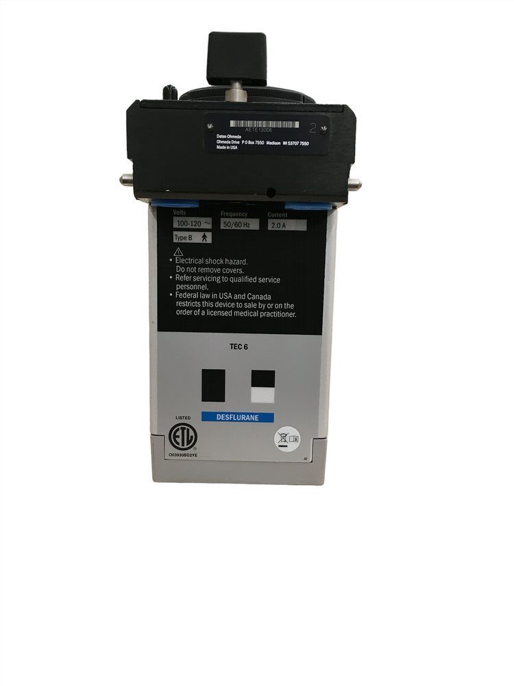 Datex Ohmeda Tec 6 Plus Desflurane Anesthesia Vaporizer powers on