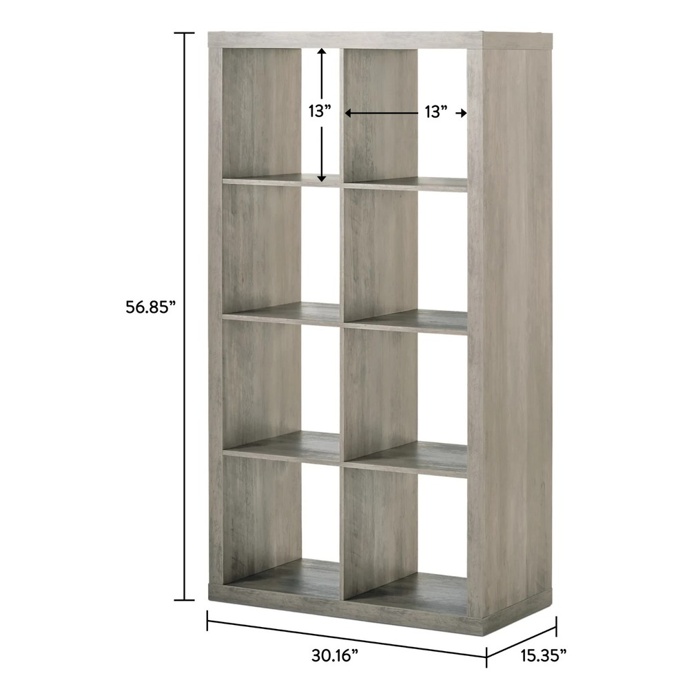 Large 8-Cube Open Storage Organizer Shelves Bookcase, Easy Assembly, Rustic Gray